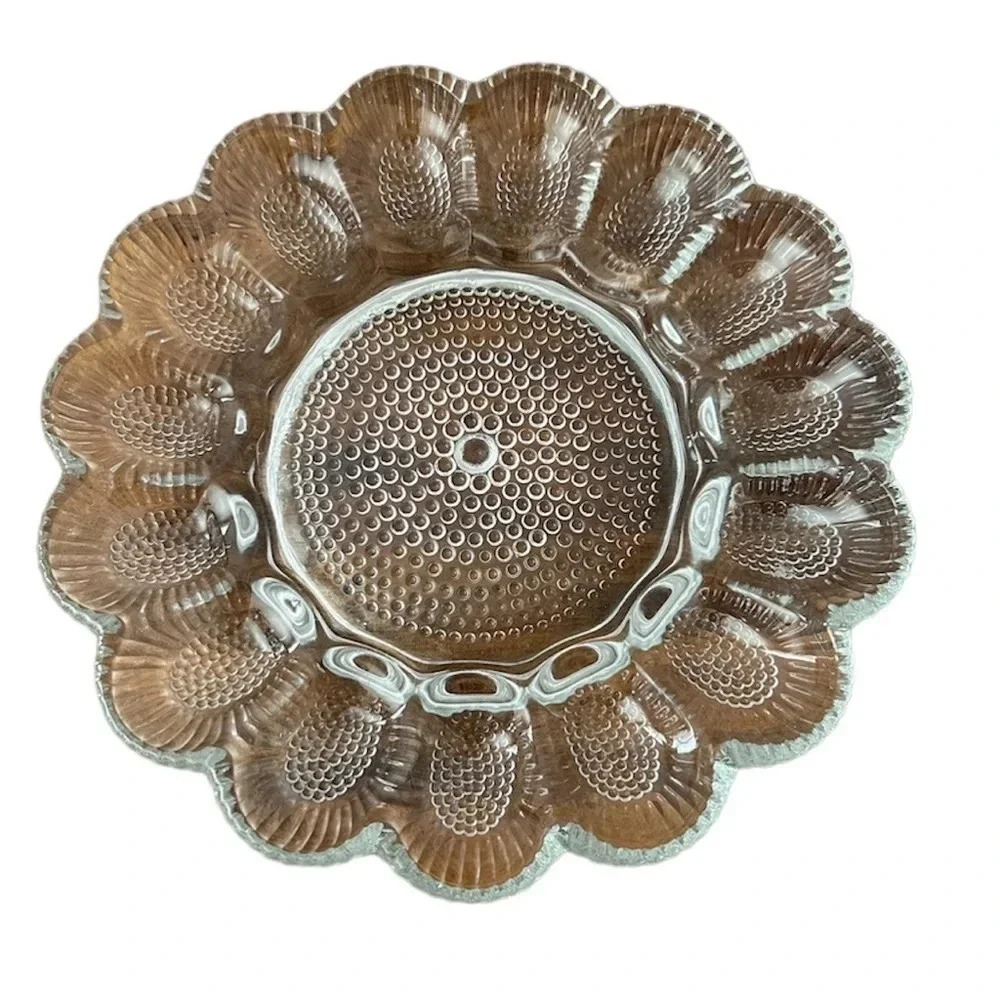 Vintage Clear Cut Glass Hobnail Deviled Egg or Relish Tray